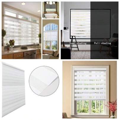 Day And Night Exquisite Office Shades Double Fabric Dust Proof Blackout Zebra Window Roller Blinds Width 70cmx Length 150cm, White
