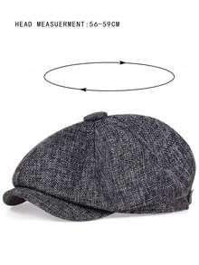 1pc Men's Solid Color Linen Newsboy Cap, Casual Outdoor Hat Suitable For Spring, Autumn, Travel, Beach, Party,Summer,Holiday,Festival - Dark Grey - View 2