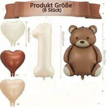 8pcs, 18-Inch Retro Colorful Heart Foil Balloons, Including Cute Brown Bear Balloons, With 32-Inch Caramel Number 1, 2, 3, 4, 5, 6, Suitable For Birthday, Mother's Day, Halloween, Christmas Party Decorations, Also For Home Room Decor, Kids Birthday Decor - Coffee Brown - View 11