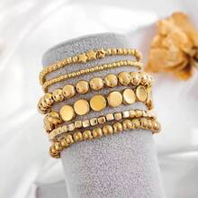 7-Piece Gold Bead Bracelet Stackable Multifunctional Bohemian Beach Style Self-Combined Bead Chains Versatile Daily Wear No Clothes Picking Exquisite Single Layered Wear Quality Details Comfortable Beach Party Vacation - Vàng - Xem 11