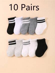 10双装男女宝宝通用新生儿袜，休闲简约设计，适合秋冬季节，0-3岁男孩女孩均可穿着，是感恩节/圣诞节的理想礼物。 - 彩色 - 查看 17