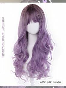 26 Inch Purple Gradient Long Curly Hair Wig With Bangs Lolita Wig Synthetic Heat-Resistant Fiber Wig Suitable For Ladies Halloween Christmas Role-Playing Party Ball To Wear - Multicolor - View 6