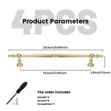 4个金色奢华拉手，复古风格橱柜旋钮，衣柜拉手，包含安装螺丝和工具 - 金色 - 查看 5