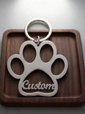 1PC A Special Stainless Steel Paw Keychain - Personalized Engraved Dog Paw Print Pendant Keychain With Ring Buckle - Cute Animal Pattern Accessory