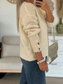 Women's Casual Cute Elegant Heart Gold Button Open Front Solid Color Drop Shoulder Knitted Sweater Cardigan Top Long Sleeves Daily Wear Office Work Streetwear Date Night Outfits Cardigan Fall Winter Going Out Outfits Clothes Christmas Thanksgiving