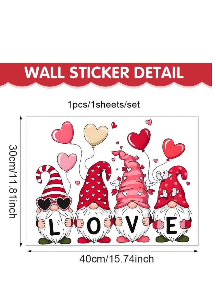 40*30cm Vintage Cupid Gnome Heart Shaped Valentine's Day Party Decor Wall Sticker, Cartoon Atmosphere Window Decal - Multicolor - View 12