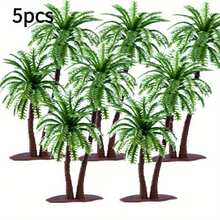 5PCS 2.76inch Mini Architectural Sandbox Model Coconut Tree Set - Realistic Beach Landscape Model Double Palm Trees, Miniature Landscaping Small Tree Simulation Handmade DIY Finished Tree, Miniature Scene Tree, Train Scene Decoration Accessories, Architectural Design, Sandbox Games, Tabletop Games, Aquarium And Cake Decoration And Craft Projects