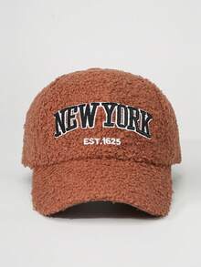 1pc Embroidered NEWYORK Teddy Fleece Adjustable Baseball Cap, Casual Outdoor Hat - Baseball Cap - View 6