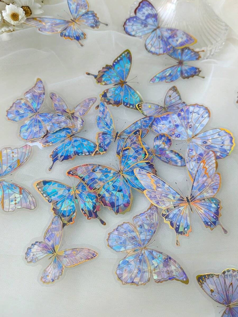 20pcs/Pack Dream Fantasy White Butterfly Shell Decorative Stickers For Scrapbooking DIY - DT1774 Butterfly Dance - View 1