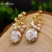 Baroque Natural Pearl Earrings Silver Needle Studs Niche High-End Vintage Long Women's Retro Jewelry - 復古祖母綠珍珠包邊耳環 - 查看 6