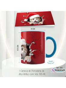 Christmas Mug Red Porcelain Decoration Gift Happy Santa Claus Cat - Màu xanh lam - Xem 5