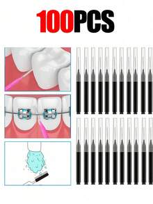 5/20/50/100支装成人直牙线棒，清洁牙缝，正畸牙套，牙齿清洁，软毛牙间刷，正畸牙线棒，一次性牙间清洁器（黑色） - 黑色 - 查看 7