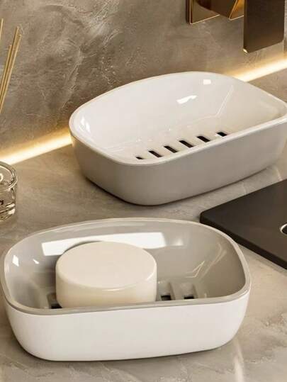 1pc Dual Layer Draining Soap Dish, Self-Draining, Easy To Clean, Suitable For Bathroom And Kitchen, High-End, Home Hygiene Product, Kitchen Sink Accessory, Fashionable Bathroom Accessory, Modern Soap Tray, Easy-Clean Material, Sturdy Soap Holder, Practical Bathroom Essential, Auto-Draining Soap Box, Home Necessity, Bathroom Decor Enthusiast