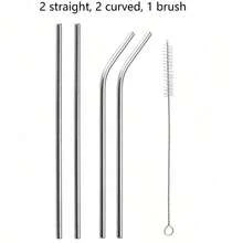 Set di cannucce in acciaio inossidabile, cannucce dritte e piegate riutilizzabili extra lunghe + spazzolino per la pulizia, adatte per tazze da 20 once, compatibili con caffè, tè al latte, cocktail, regalo di Natale portatile - cannucce in acciaio inossidabile - Visualizzare 15
