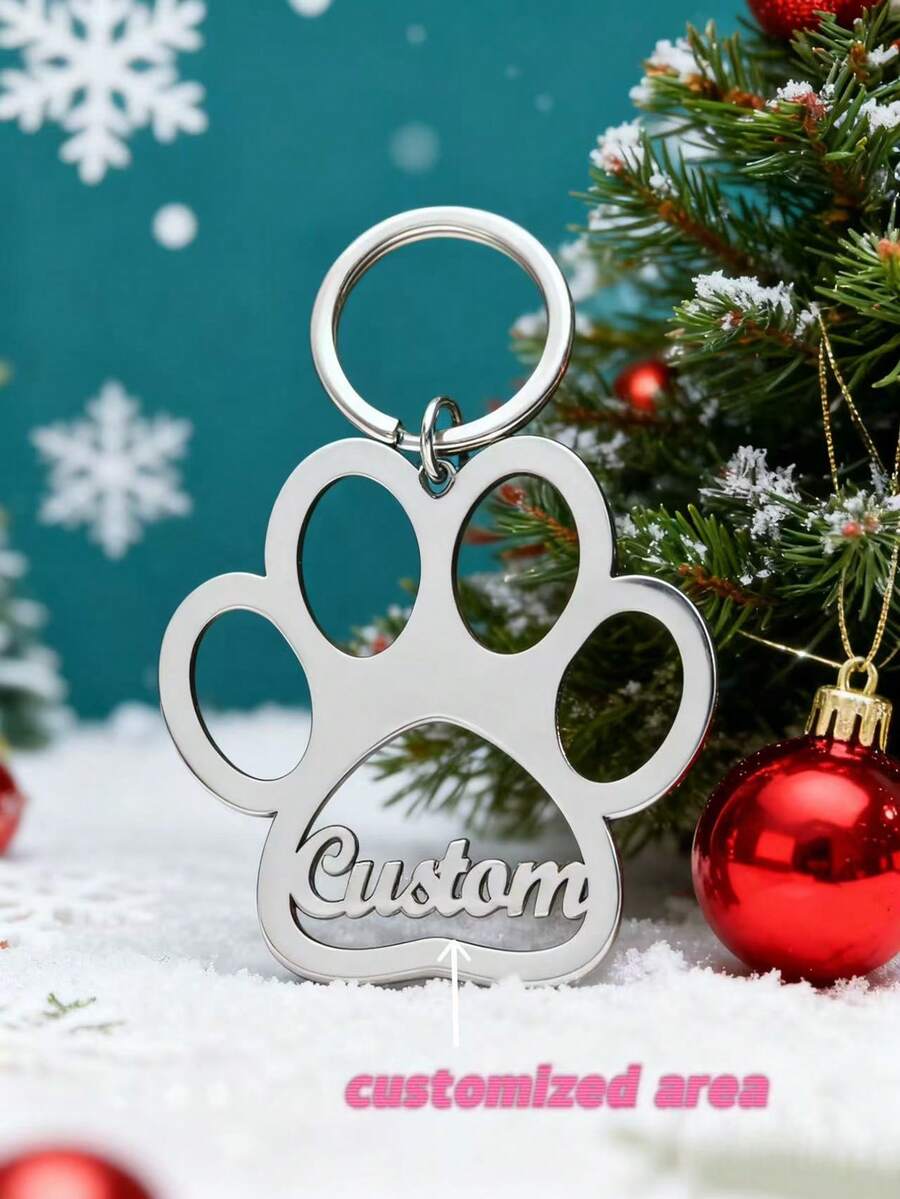 1PC A Special Stainless Steel Paw Keychain - Personalized Engraved Dog Paw Print Pendant Keychain With Ring Buckle - Cute Animal Pattern Accessory - Multicolor - View 1