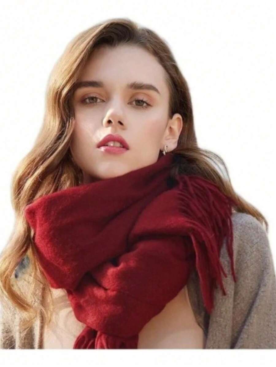 Thick Long Shawl/Blanket, 280g - Burgundy - View 1