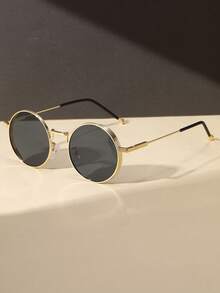 1pc Metal Round Women Fashion Glasses For Tropical Beach Vacay Outdoor Travel Shopping Street-Photography Accessories