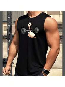 Camiseta Regata Treino Pato Academia Peso Estampada Camiseta Cavada Masculina 100% Algodão Streetwear Verão Praia Treino Academia Esportes Lançamento 2026 - Preto - Visão 2