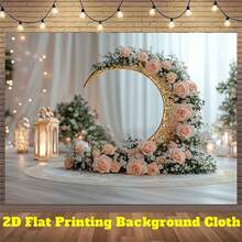 2D涤纶斋月横幅，1件装，优雅新月形花卉装饰，金色点缀，开斋节拍照道具及用品，适用于穆斯林斋月和宰牲节庆祝活动，伊斯兰主题节日装饰 - 1pcs - 查看 10