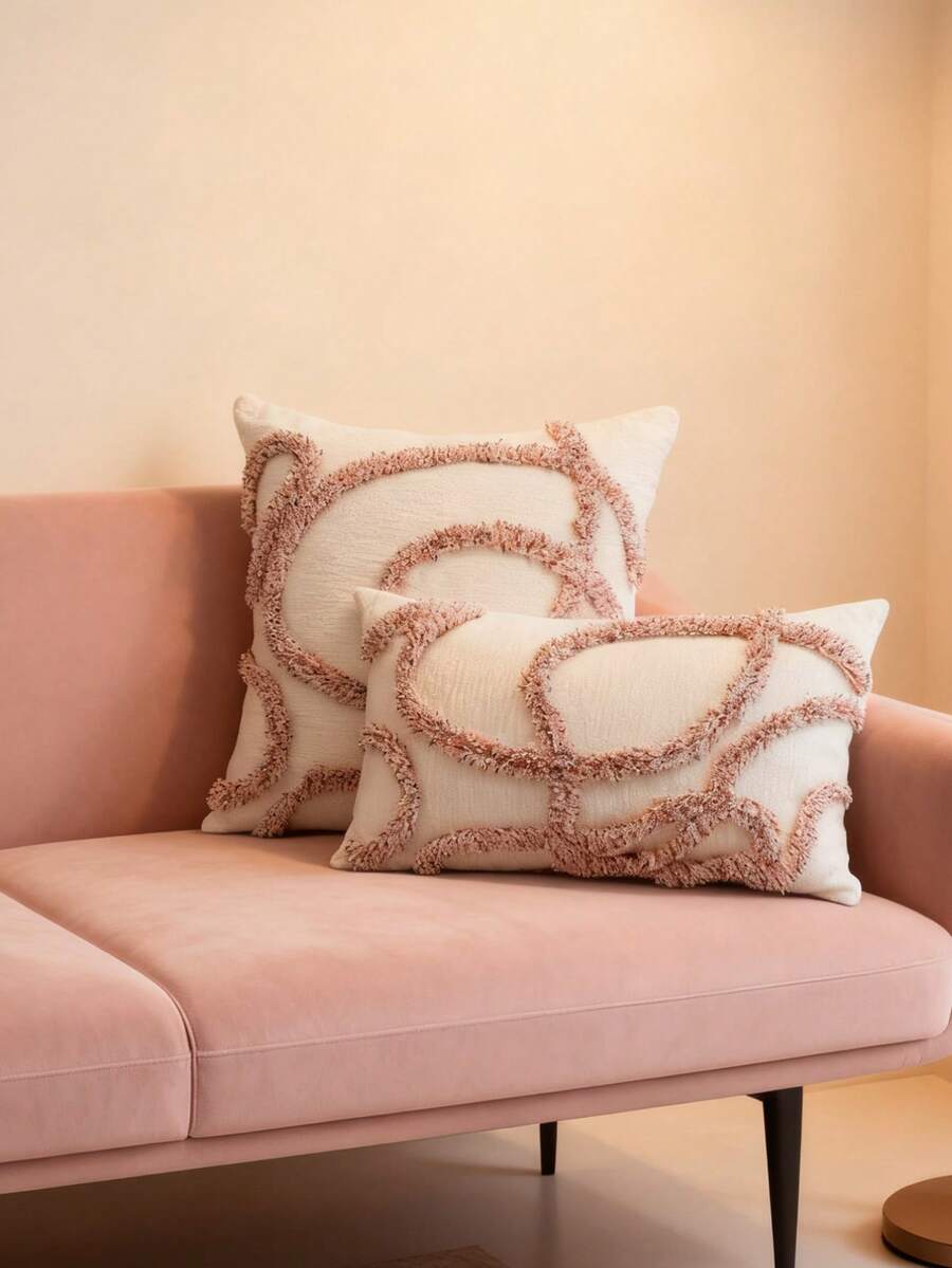 1pc Colorful Line Minimalist Throw Pillow Cover, Lumbar Pillow Sham, 17.7*17.7 Inches (45*45cm)/11.8*19.6 Inches (30*50cm), Chenille Fabric, Suitable For Sofa, Living Room, Bedroom, Car, Office, Hotel, Decor, Perfect Gift For Family And Friends, All Season, Pillow Insert Not Included - Multicolor - View 1