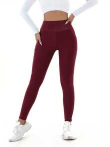 Women's High-Waist Fleece-Lined Leggings With Pockets - Cozy, Stretchy,  Warm, Multi-Color, Perfect For Fall And Winter Comfort, High Waisted Leggings - 紅色 - 查看 4