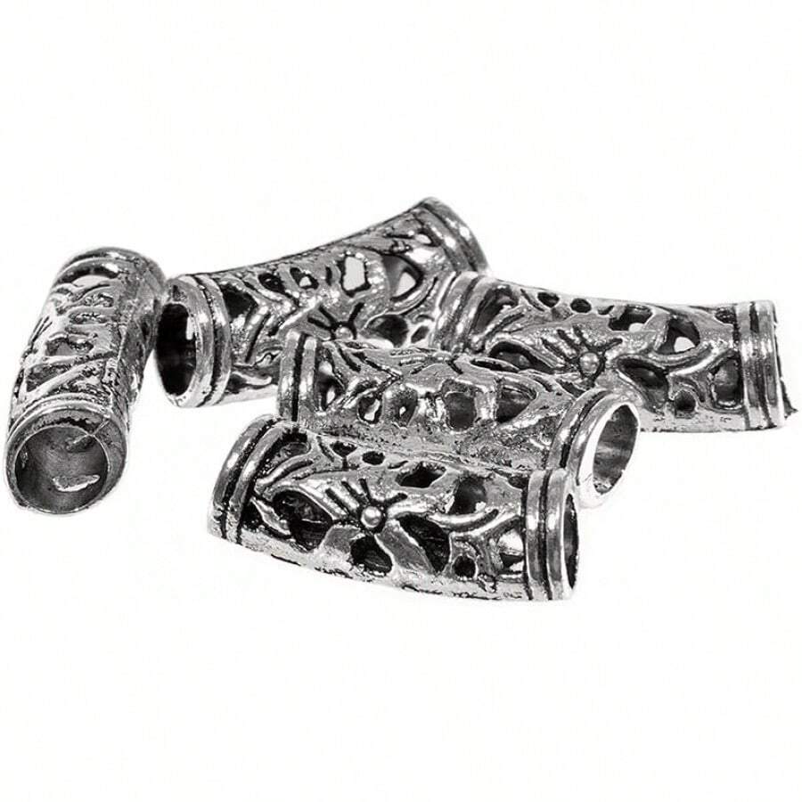 abalorio de metal curvadas largas de naturaleza druida vikinga, acabados en oro envejecido y plata, disponibles en 5, 10, 25, 50 y paquetes, para crear pulseras, collares u otras joyas y accesorios, Plateado, Paquete de 5, 1 - 1 - Ver 1