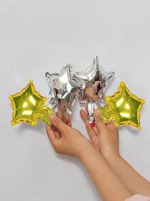 50pcs/20pcs 5-Inch Gold & Silver Mini Pentagram Foil Balloons, Wedding Birthday Party Decoration Aluminum Foil Balloons - Multicolor - View 1