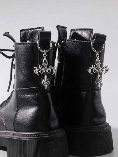2pcs Vintage Gothic Flame Cross Detachable Shoe Charms, Metal Punk Decor For Sneakers, Canvas Shoes, Boots