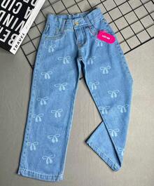 Wide Leg Jeans With Bow Design For Girls (Teenagers) - Medium Wash - View 8