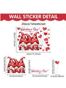40*30cm Vintage Cupid Gnome Heart Shaped Valentine's Day Party Decor Wall Sticker, Cartoon Atmosphere Window Decal - Multicolor - View 4
