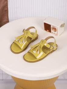 1 Pair Girls' Sandals, New Bowknot Princess Shoes, Elastic Band Design, Soft Bottom Casual Girls' Beach Shoes, Suitable For Summer Wear - Yellow - View 7