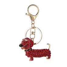 1件装奢华创意女士钥匙扣，腊肠犬水晶钥匙链，水钻金属个性化礼物，十二生肖狗动物派对锌合金配饰，秋季礼物