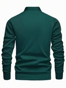 男士长袖条纹Polo衫，适合轻度商务旅行，秋冬季穿着 - 水鴨藍 - 查看 7