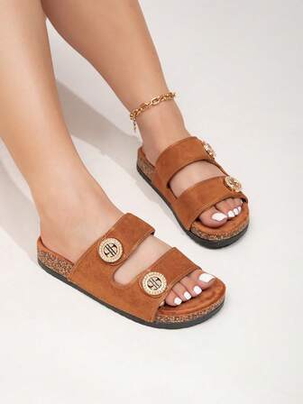 Women's Fashion Sandals, Flat Shoes, Casual Shoes, House Slippers, Brown Color, Couple Shoes Women's Brown Thick-Sole Sandals Women's Flip Flops Comfortable & Elegant Women's Beach Shoes