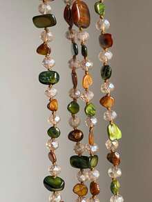 1pc Women's Vintage Necklace, Bohemian Colorful Shell Beaded Double Layer Necklace, Retro Luxury Festival Long Necklace, Stackable, Random Stone And Bead Colors, Random Stone Shapes - Multicolor - View 4