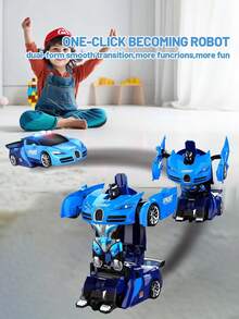 1pc Kids Remote Control Transformer Car Toy - Transformable RC Robot Car With Flashing Lights, 360° Spin & Drift, Ideal Christmas, Halloween, Thanksgiving Gift For 4-12 Year Old Boys And Girls (Blue) - Multicolor - View 3