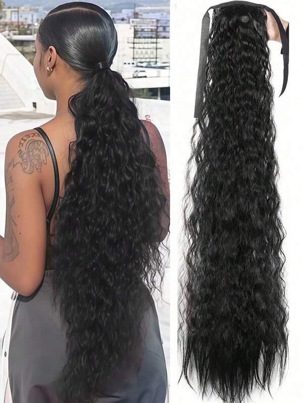 إكستنشن ذيل الحصان المثبت بالمشبك، طبيعي أسود مجعد مقاوم للحرارة، طول 16-36 بوصة، قطعة شعر اصطناعية لذيل الحصان للنساء للاستخدام اليومي