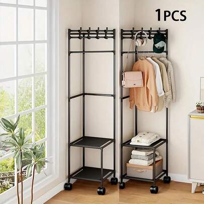 Freestanding Metal Clothes Rack - Heavy Duty Coat Rack, Portable Wardrobe Storage Rack, Suitable For Laundry Rooms And Bedrooms, Black