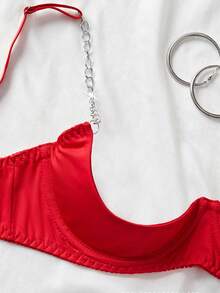 Women's Sexy Lingerie Set, Half-Cup Supportive Chain Open-Crotch Three-Piece Bra Set, Bedroom Intimate Apparel, Sexy Sleepwear