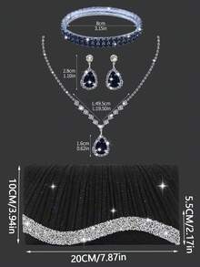 闪耀优雅的女士水钻晚宴包/手拿包，精致褶皱派对包/单肩包/钱包，搭配闪亮水钻三件套：高端水钻吊坠项链、耳环、手链，以及闪亮亮片晚礼服，适合参加派对、舞会、聚会、晚宴等场合。 - 黑色 - 查看 3