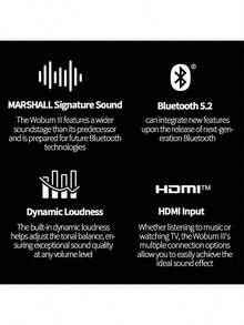 Marshall WOBURN III 便攜式藍牙音箱 藍牙 5.2 高傳真音質輸出 動態重低音效果 低音增強功能 長時間續航 多種輸入方式 便攜設計 適用於家庭、戶外及旅行使用 黑色 - 黑色 - 查看 5