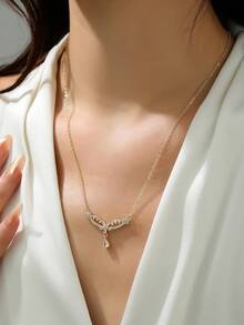 Luxury Sparkly Butterfly Crown Flower Necklace, Gold Water Drop Crystal Pendant, Elegant Wedding Party Banquet Jewelry Gift For Women