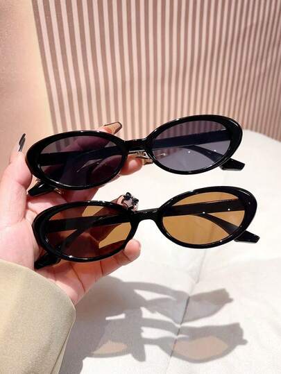 2 Pieces Of Women's Black Oval Fashion Glasses,Made Of PC Material,Y2K Accessories, Costume Women, Travel,Season Picks,Halloween Edit,Fashion Glasses,Sunnies,Suitable For Looks Of Party,Summer,Back-To-School Season,Beach Parties,Streetwear,Selfies,Holiday.