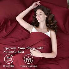 4PCS Full Size Bed Sheet Set, 17 Deep Pocket, 1 Flat Sheet, 2 Pillowcases, Wrinkle-, Shrink & Fade Resistant, Holiday,, Soft & Cozy Bed Linens - B-th-勃根地紅 - 查看 2
