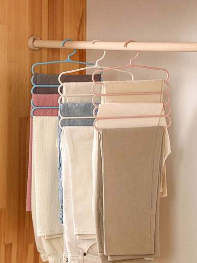 3 piezas Percha de plástico de 5 capas para uso doméstico, adecuada para clasificar y almacenar prendas largas como pantalones, bufandas y corbatas, decoraciones, decoración de festivales, decoración de habitaciones, decoración del hogar, decoración de dormitorios, vestidos, pantalones, vaqueros, botas, faldas