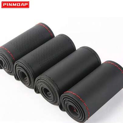 Funda de volante de cuero genuino ultrafina, tejida a mano y transpirable para bricolaje con aguja e hilo, protector de volante