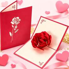 1pc 3D Romantic Rose Greeting Card, Creative Wedding Invitation, Valentine's Day Card - Single Piece - View 8
