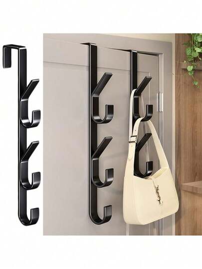 2 piezas Toallero de acero al carbono multifuncional que se cuelga sobre la puerta | Diseño vertical ahorra espacio Gancho de almacenamiento | Toallero que se cuelga sobre la puerta del baño, Gancho que se cuelga sobre la puerta, Sin necesidad de perforar, Estantería que se cuelga sobre la puerta, Adecuado para el dormitorio