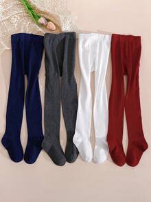 4pcs Baby Girls' Solid Color Leggings, Minimalist Crotch Tights, Suitable For Everyday Wear, All Seasons - Multicolor - View 8