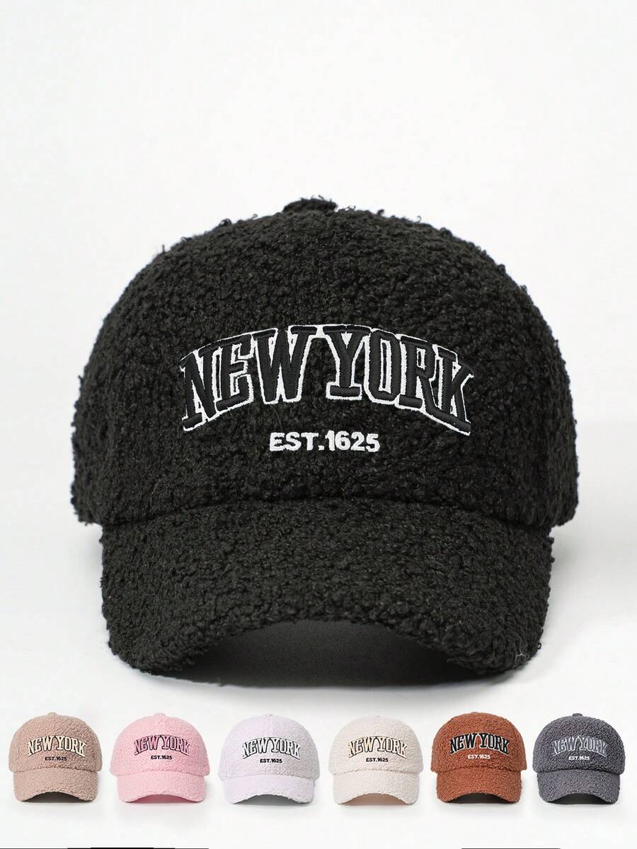 1pc Embroidered NEWYORK Teddy Fleece Adjustable Baseball Cap, Casual Outdoor Hat - Baseball Cap - View 1